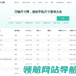 手机尺寸对照表